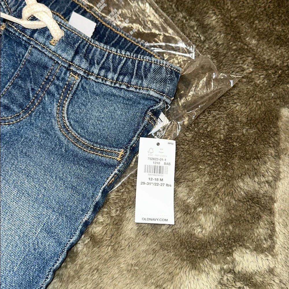 Old Navy Toddler Denim Jeans in Blue with Drawstring size 12-18 months NEW!
